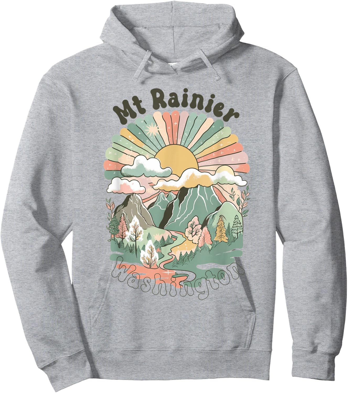 Vintage Mt Rainier Washington Mountains Hiking Sunset Groovy Hoodie - Hoodie | Ash