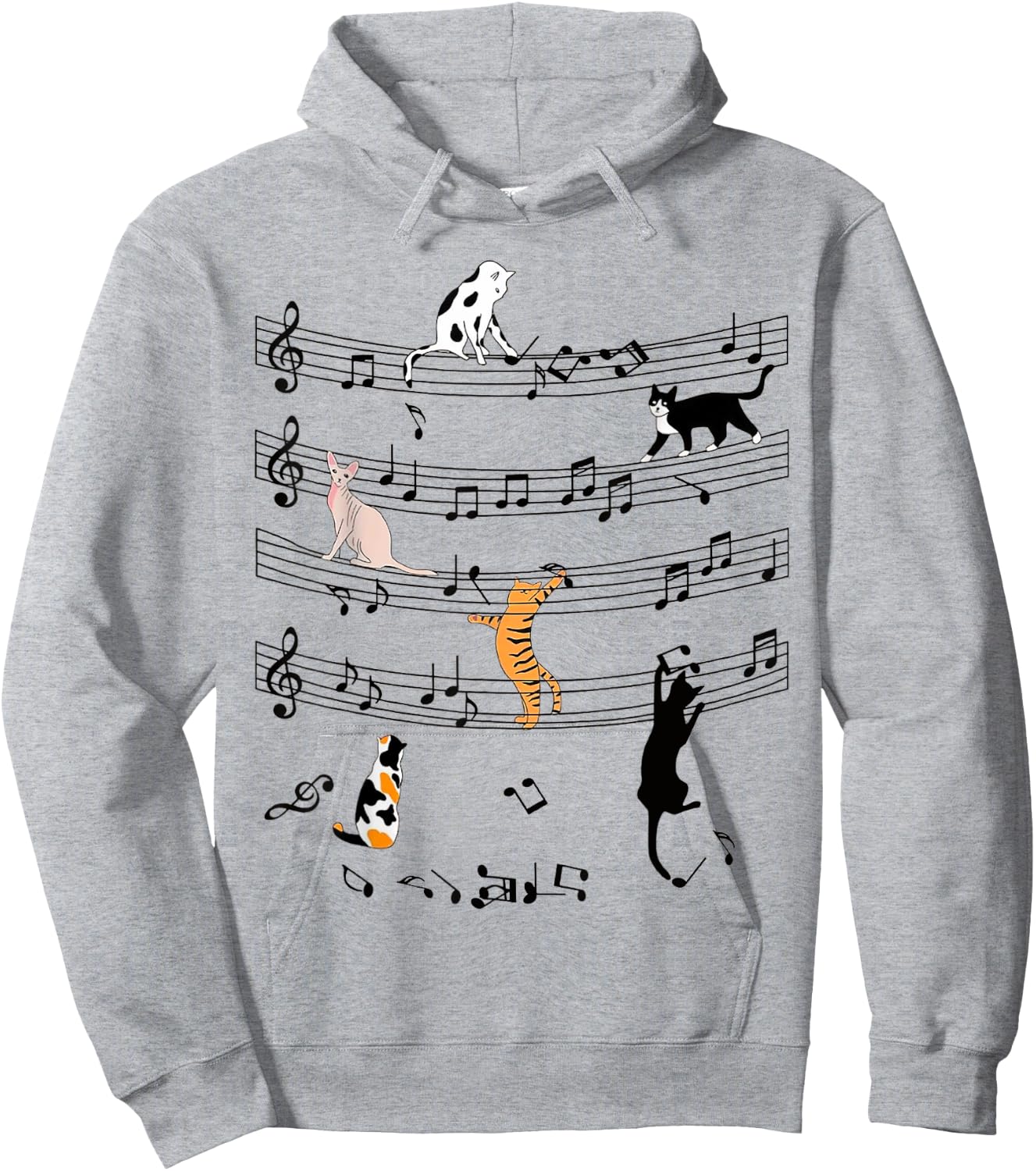 Cute Cat Kitty Playing Music Note Clef Funny Musician Art Women Kids Hoodie - Hoodie | Ash