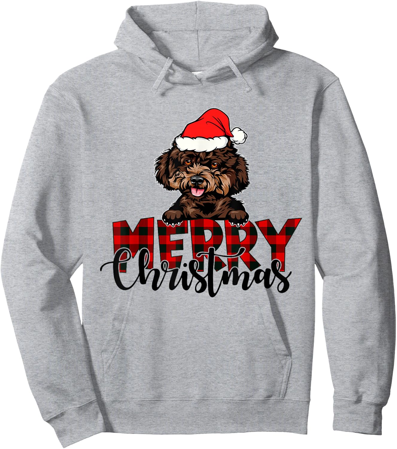 Merry Christmas Poodle Dog Christmas Red Plaid Santa Hat Hoodie - Hoodie | Ash