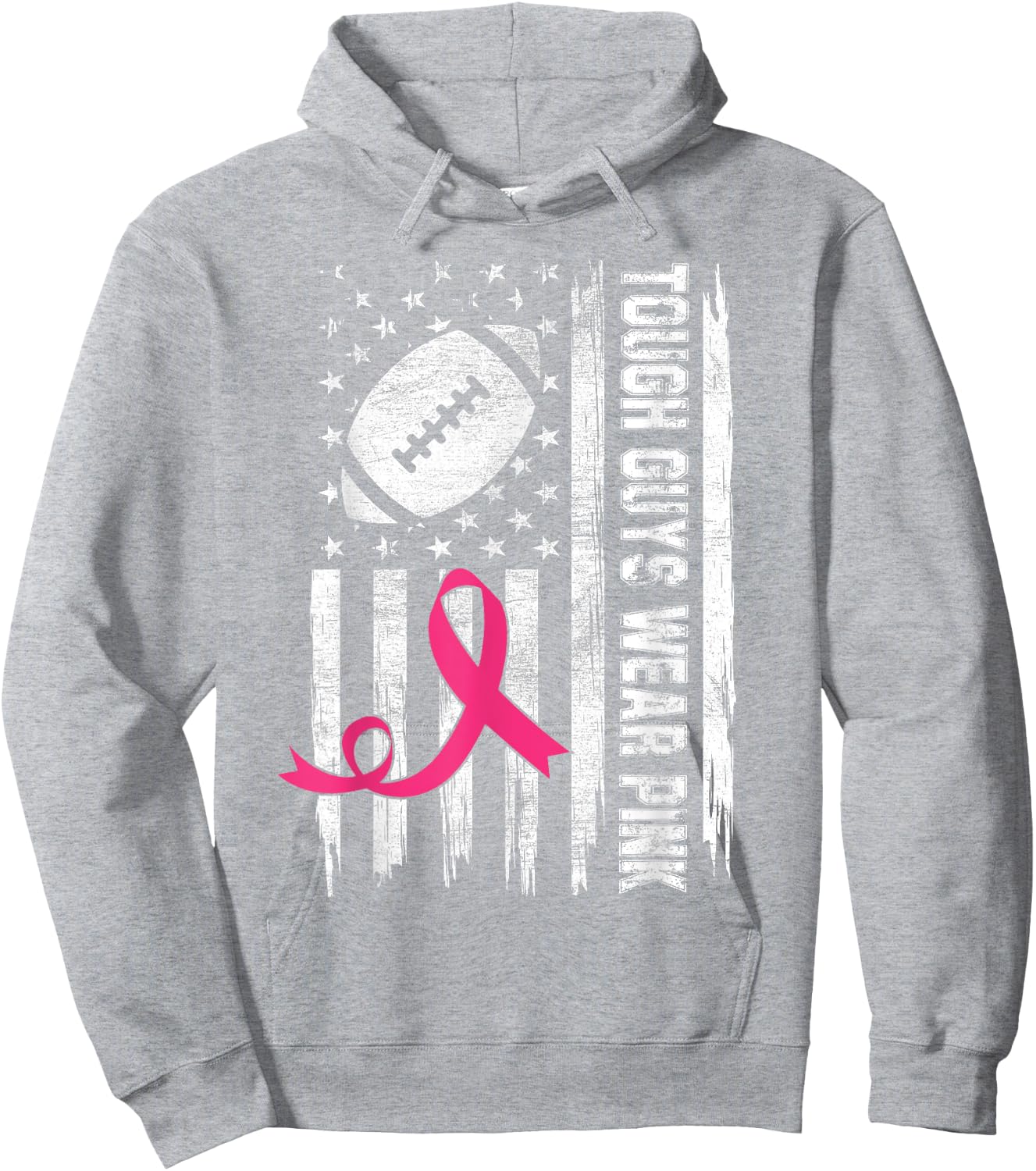 Tough Guys Wear Pink Breast Cancer Football American Flag Kids Men Hoodie - Hoodie | Ash