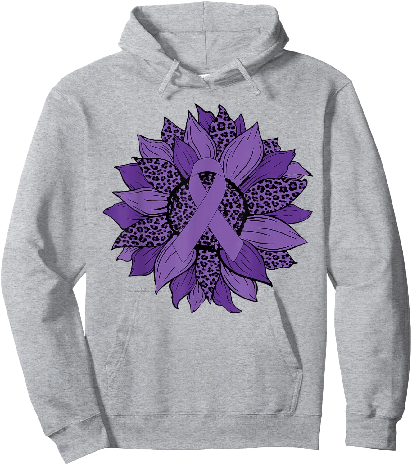 Leopard Sunflower Purple Ribbon Fibromyalgia Awareness Month Hoodie - Hoodie | Ash