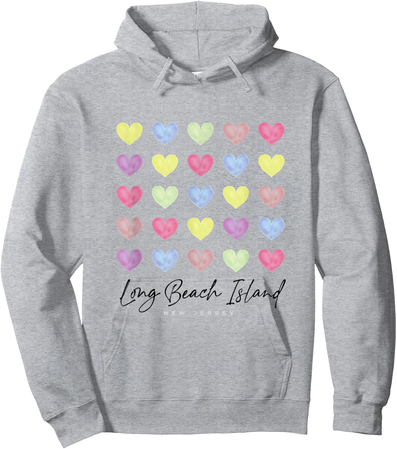 Long Beach Island LBI New Jersey NJ Hearts Graphic Hoodie - Hoodie | Ash