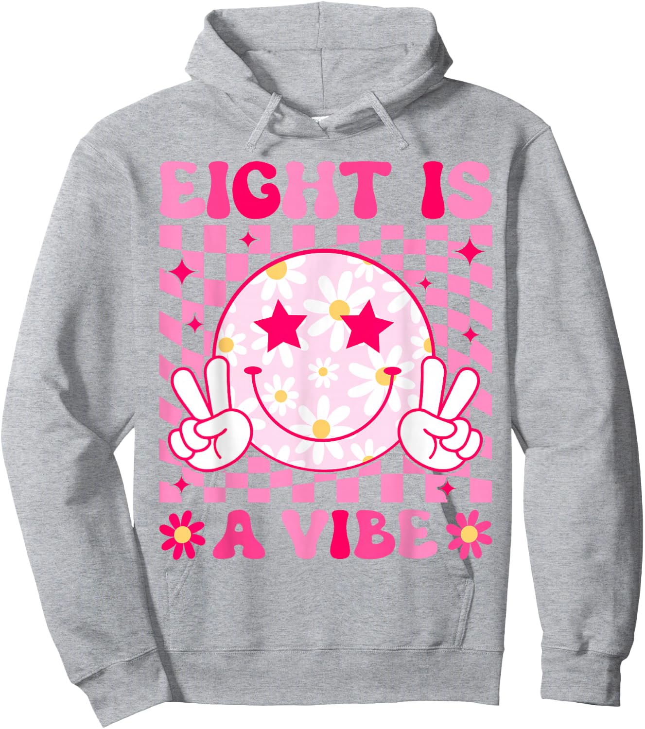 Eight is A Vibe Birthday Groovy 8 Year Old Girl 8th Birthday Hoodie - Hoodie | Ash