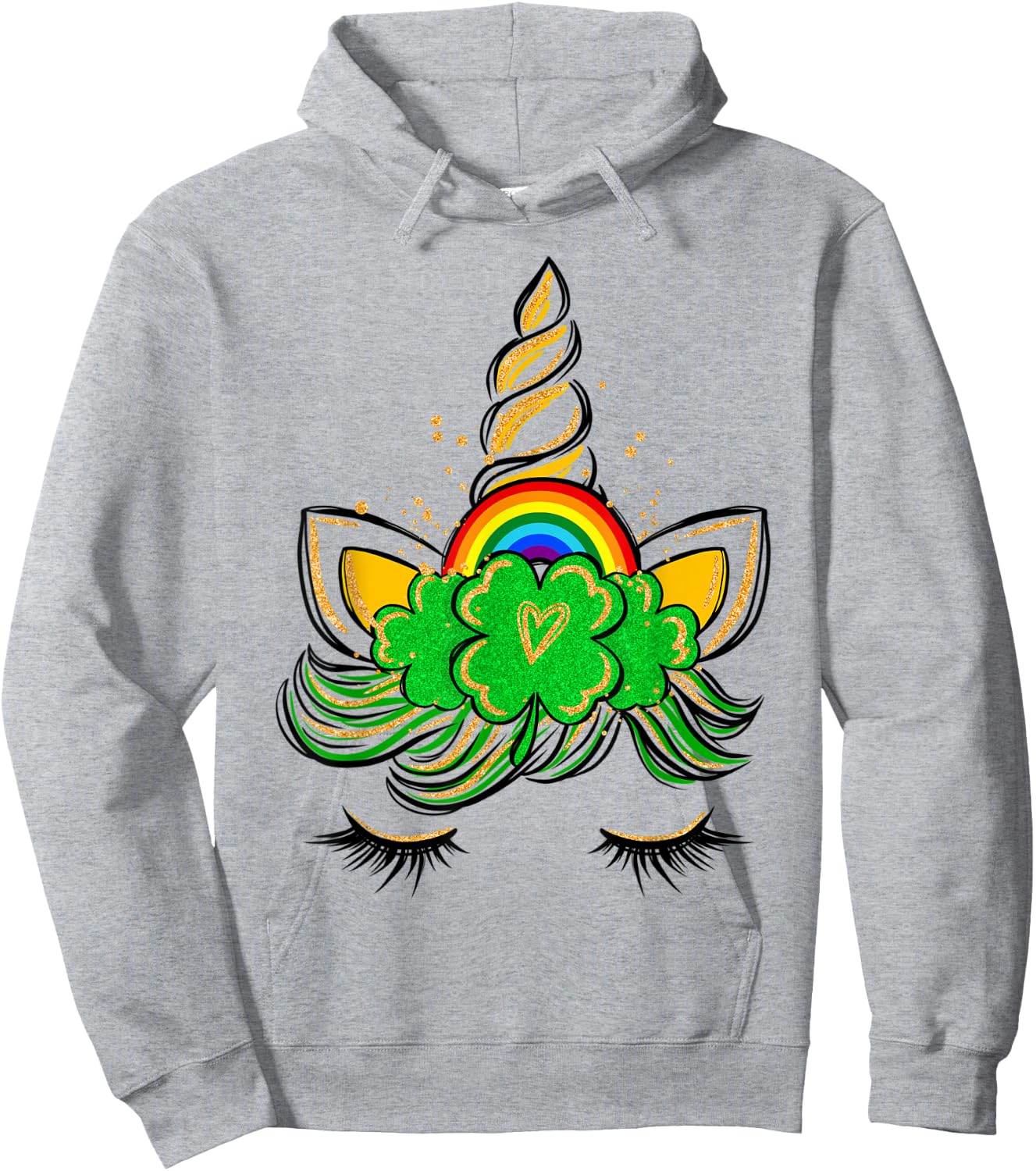 Unicorn Face St Patrick's Day Irish Girls Kids Hoodie - Hoodie | Ash
