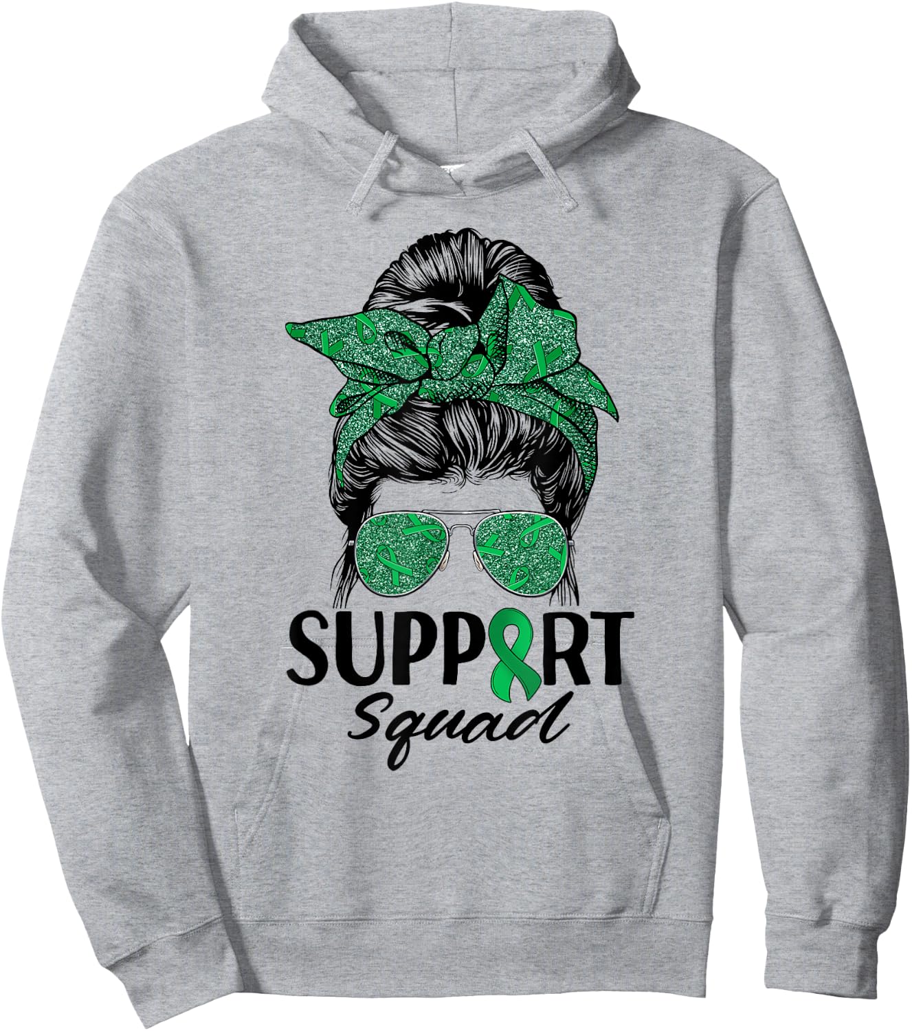 Messy Bun Sunglasses Support Squad Liver Disease Awareness Hoodie - Hoodie | Ash