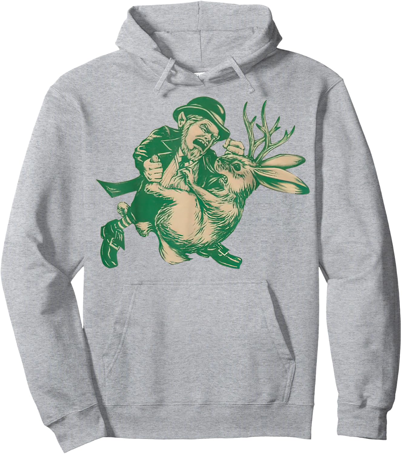 LEPRECHAUN Fighting JACKALOPE Funny Mythological Beasts Hoodie - Hoodie | Ash