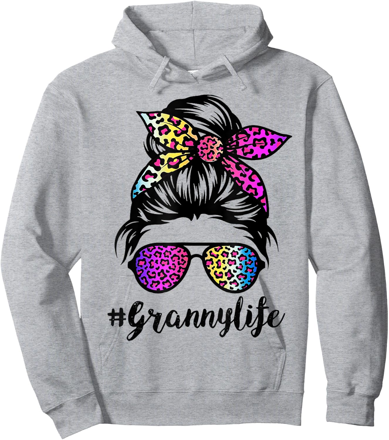 Granny life with Rainbow Leopard Messy Bun Mother's Day Hoodie - Hoodie | Ash