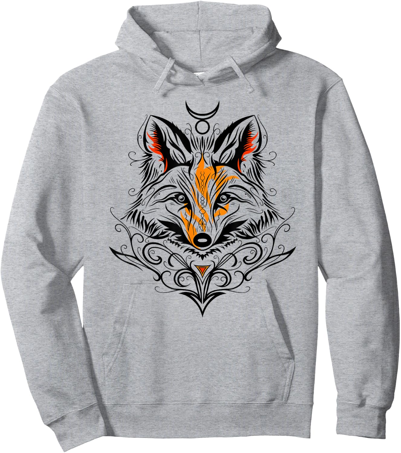 Occult Fox with Tribal Tattoo Fox with Fire and God Symbol Hoodie - Hoodie | Ash