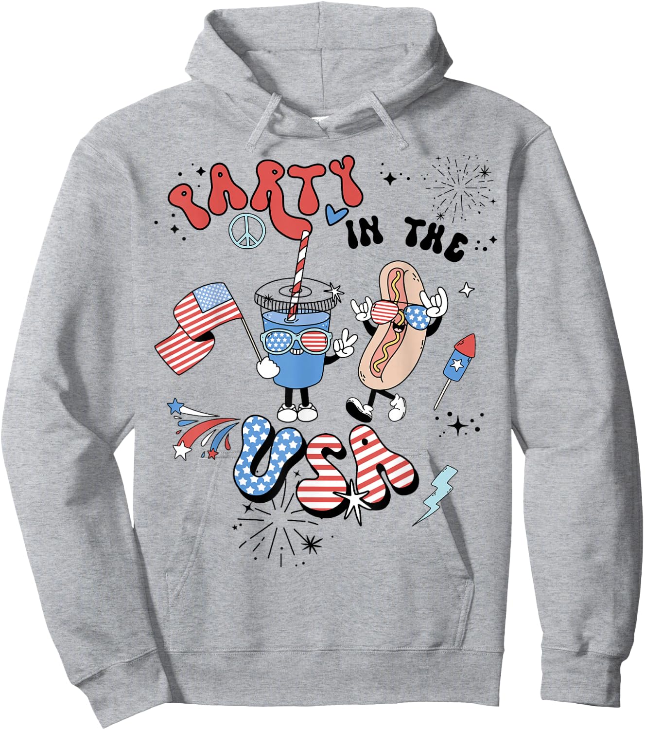 Retro Party In The USA Flag Groovy 4th Of July Patriotic Hoodie - Hoodie | Ash
