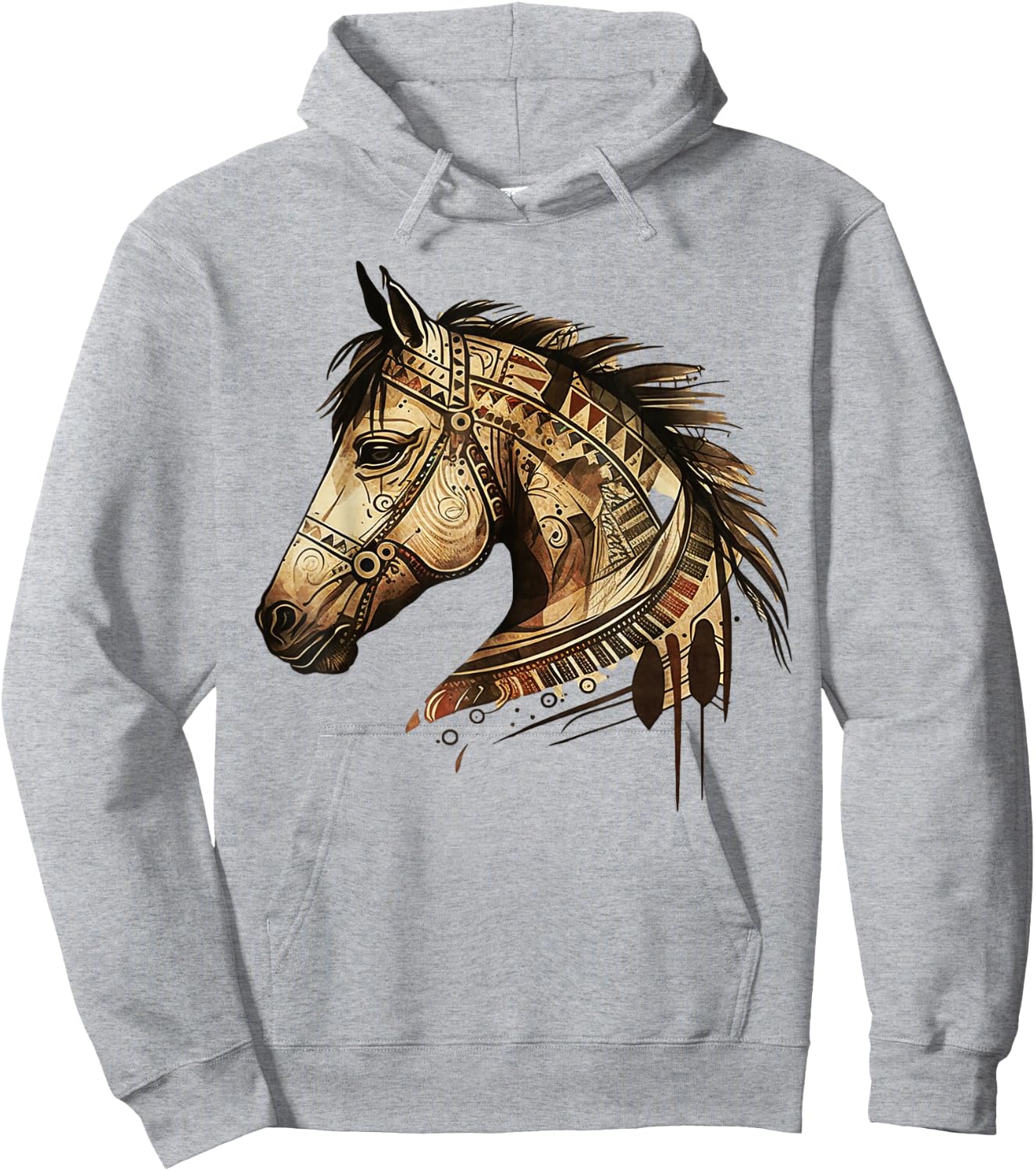 Horse Tribal Abstract Art Native American Geometric Horses Hoodie - Hoodie | Ash