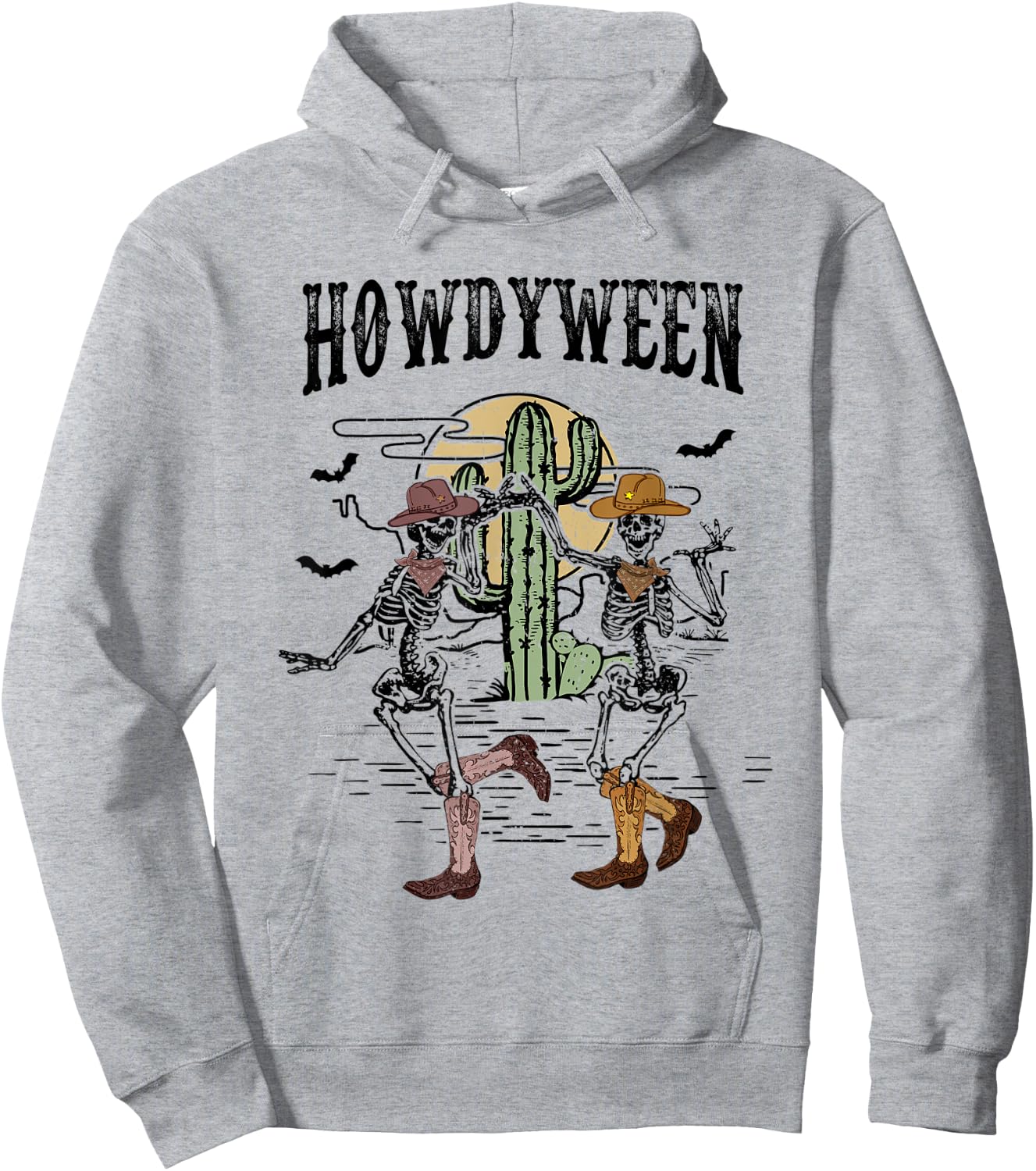 Howdy Retro Desert Dancing Skeleton Cowboy Boots Hat Western Hoodie - Hoodie | Ash