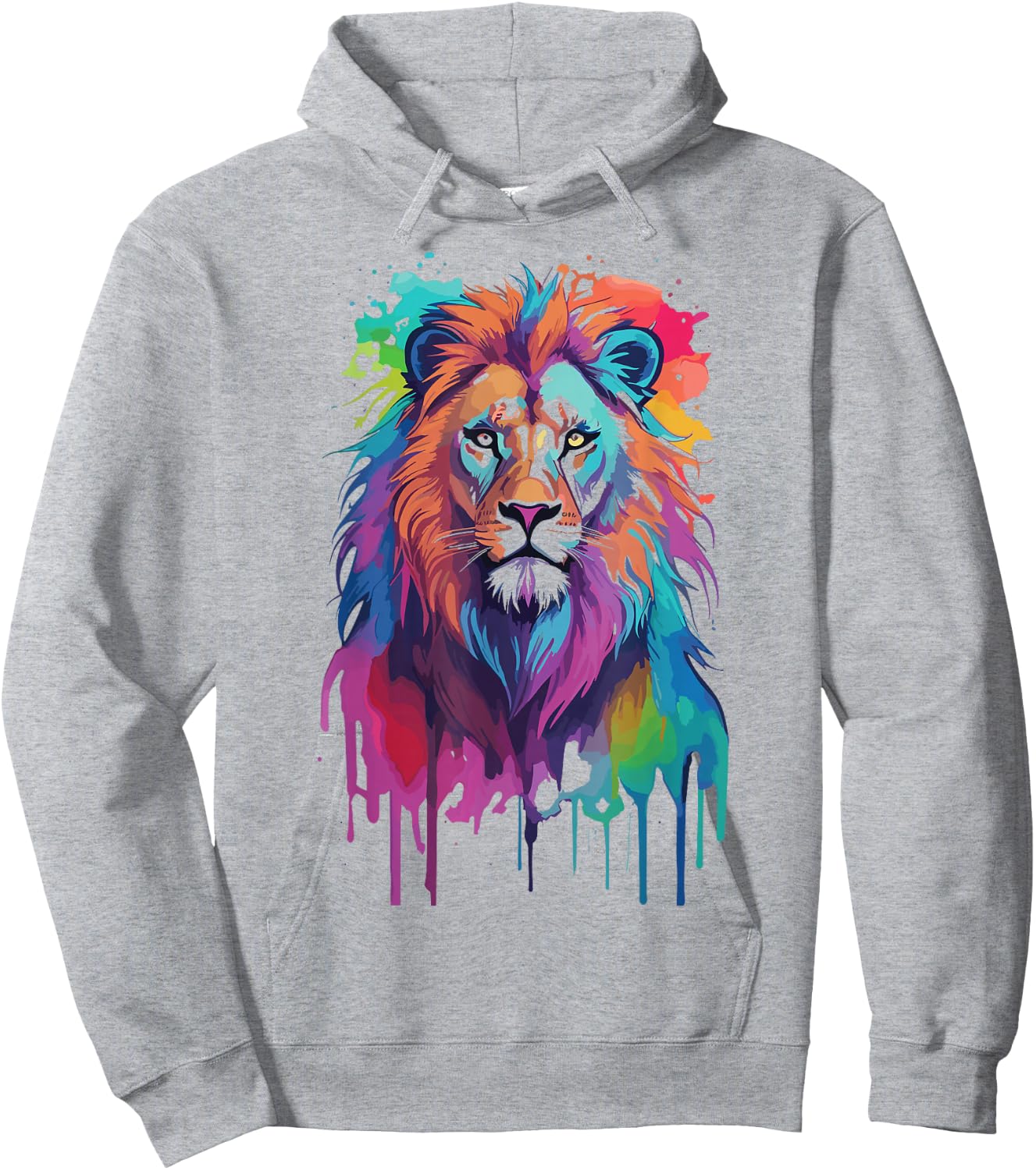 colorful lion head Splash Art for lover King African Animal Hoodie - Hoodie | Ash