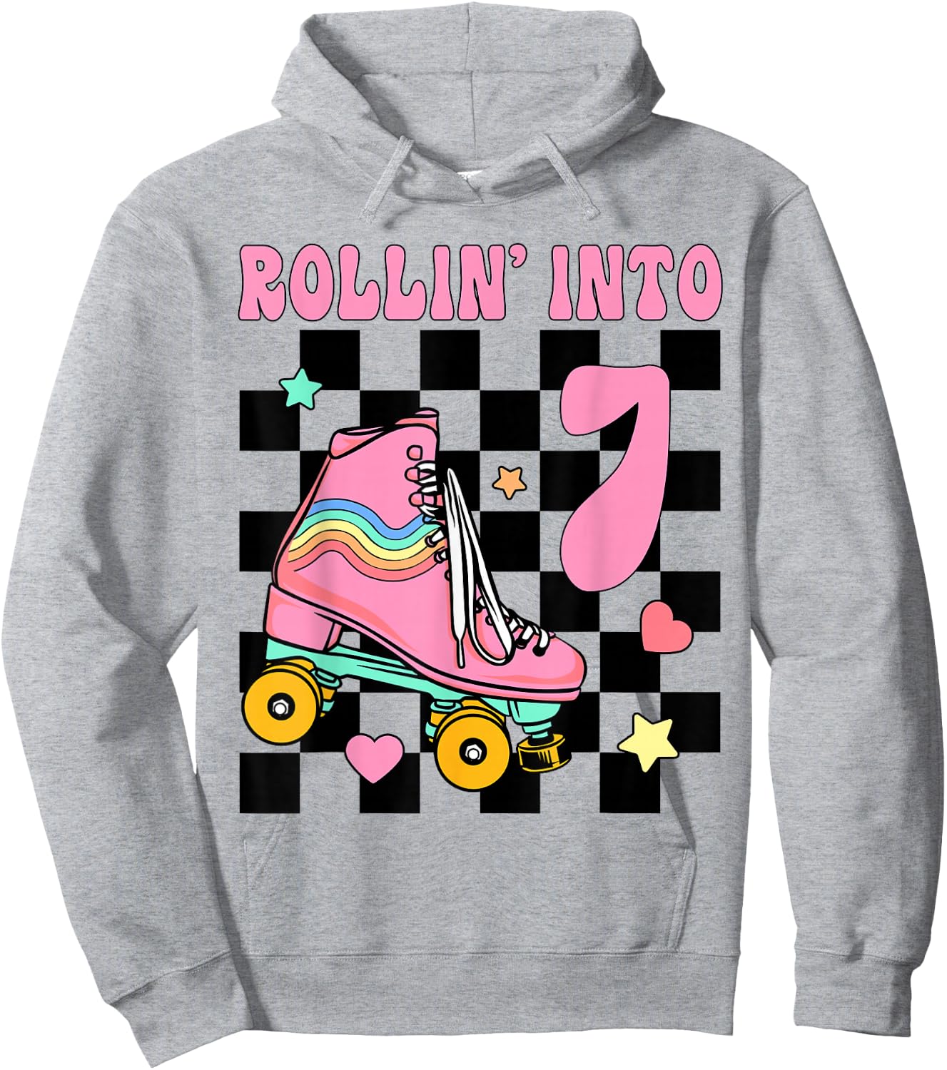 Rolling Into 7 Years Old Roller Skating Girl 7th Birthday Hoodie - Hoodie | Ash