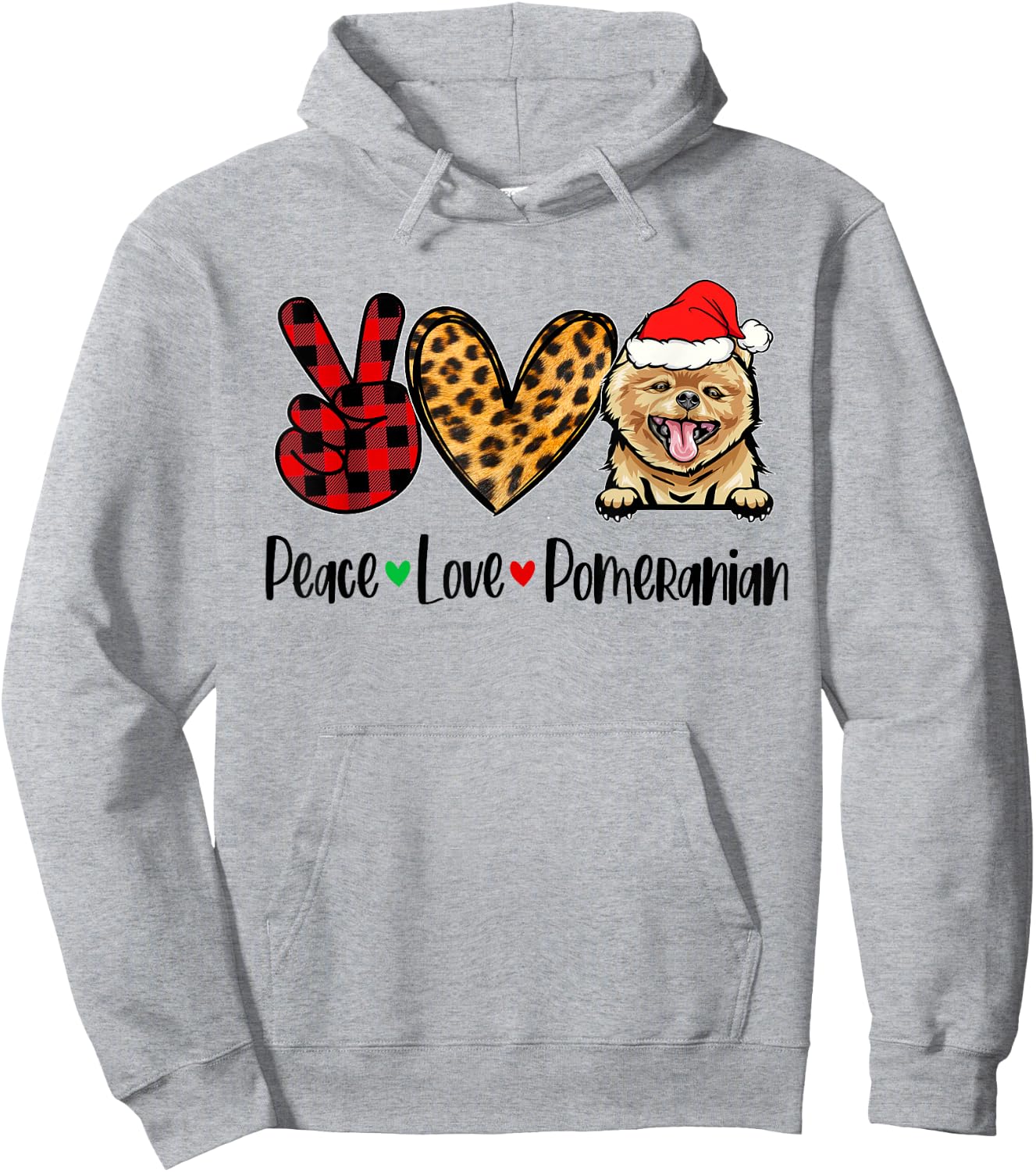 Peace Love Pomeranian Christmas Tree Lights Dog Lover Xmas Hoodie - Hoodie | Ash
