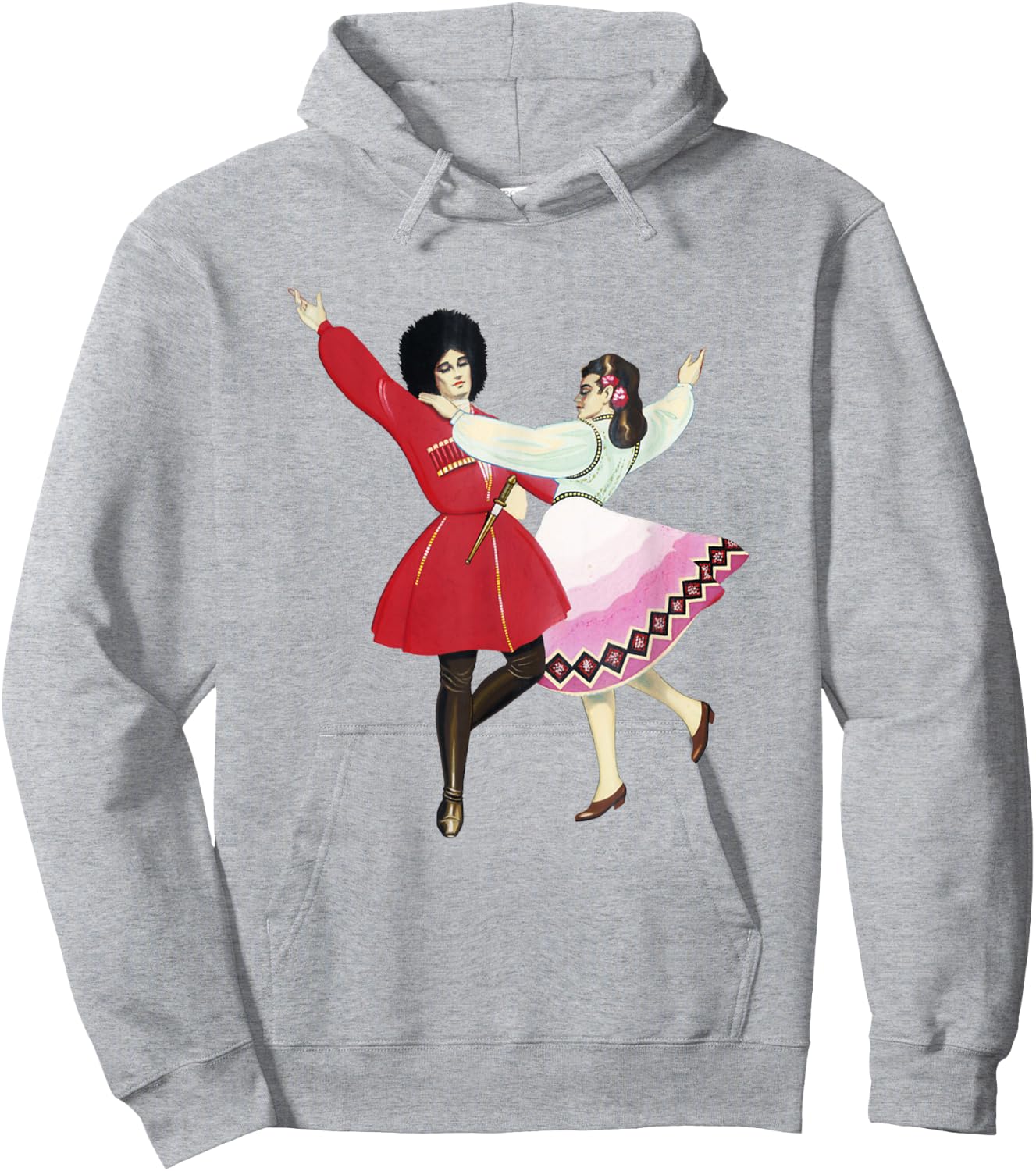 Antique Watercolor Drawing Folk Dancing Russian Cossacks Hoodie - Hoodie | Ash