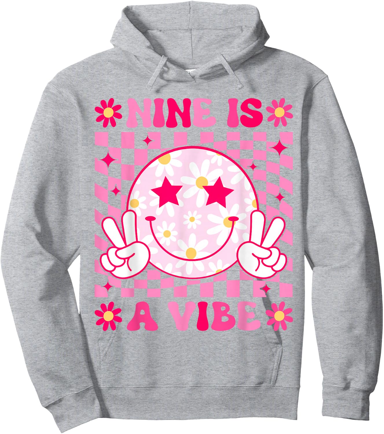 Nine is A Vibe Birthday Groovy 9 Year Old Girls 9th Birthday Hoodie - Hoodie | Ash