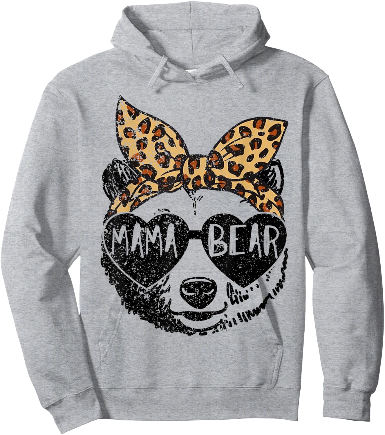 Mama Bear Face Sunglasses Leopard Print Mother's Day Hoodie - Hoodie | Ash