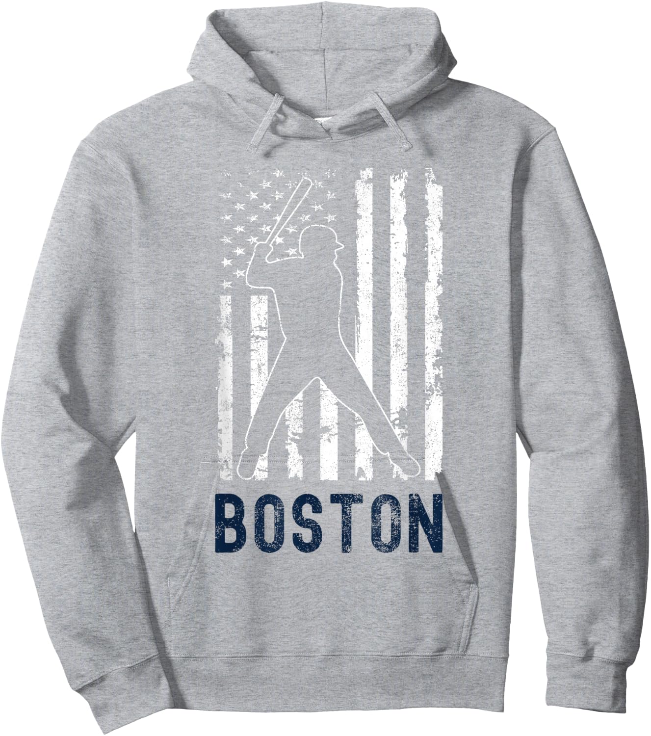 Boston Massachusetts American Flag Baseball Weathered Hoodie - Hoodie | Ash