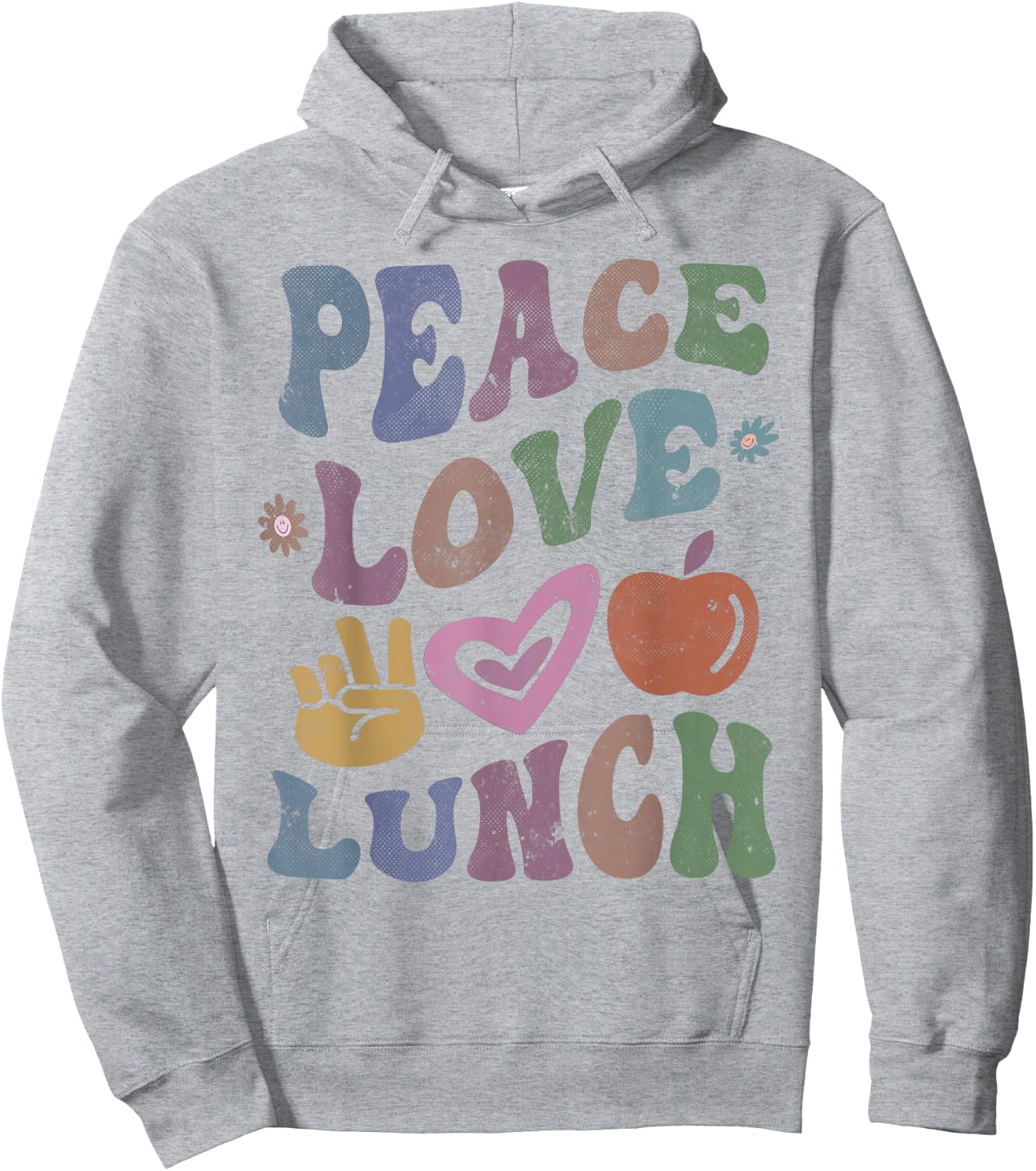 Retro PEACE LOVE LUNCH Lady Groovy Cafeteria Queen Vintage Hoodie - Hoodie | Ash