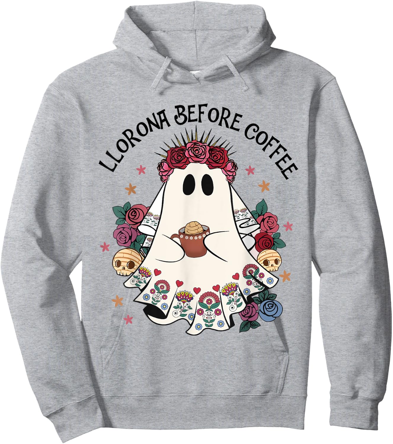 Llorona Before Coffee Lover Cute Mexican Ghost Halloween Hoodie - Hoodie | Ash