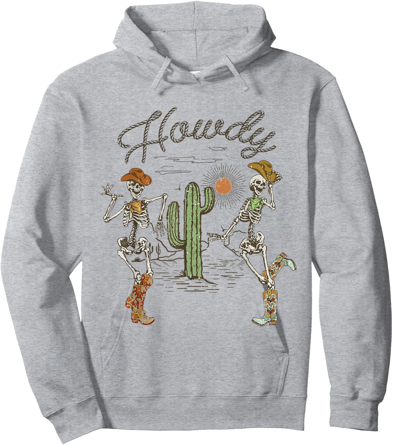 Skeleton Dancing Howdy Skeleton Cowboy Boots Hat Hoodie - Hoodie | Ash