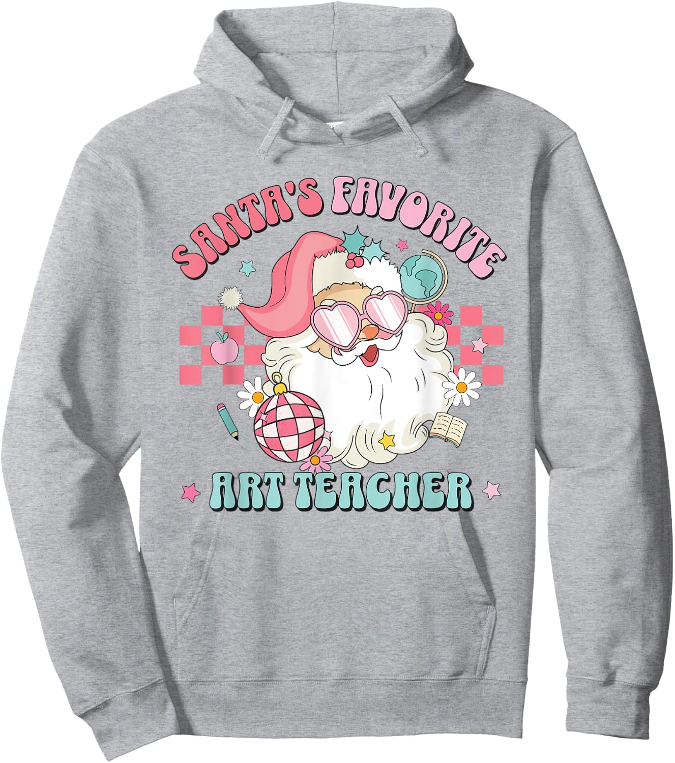 Retro Pink Christmas Santa's Favorite Art Teacher Artist Hoodie - Hoodie | Ash