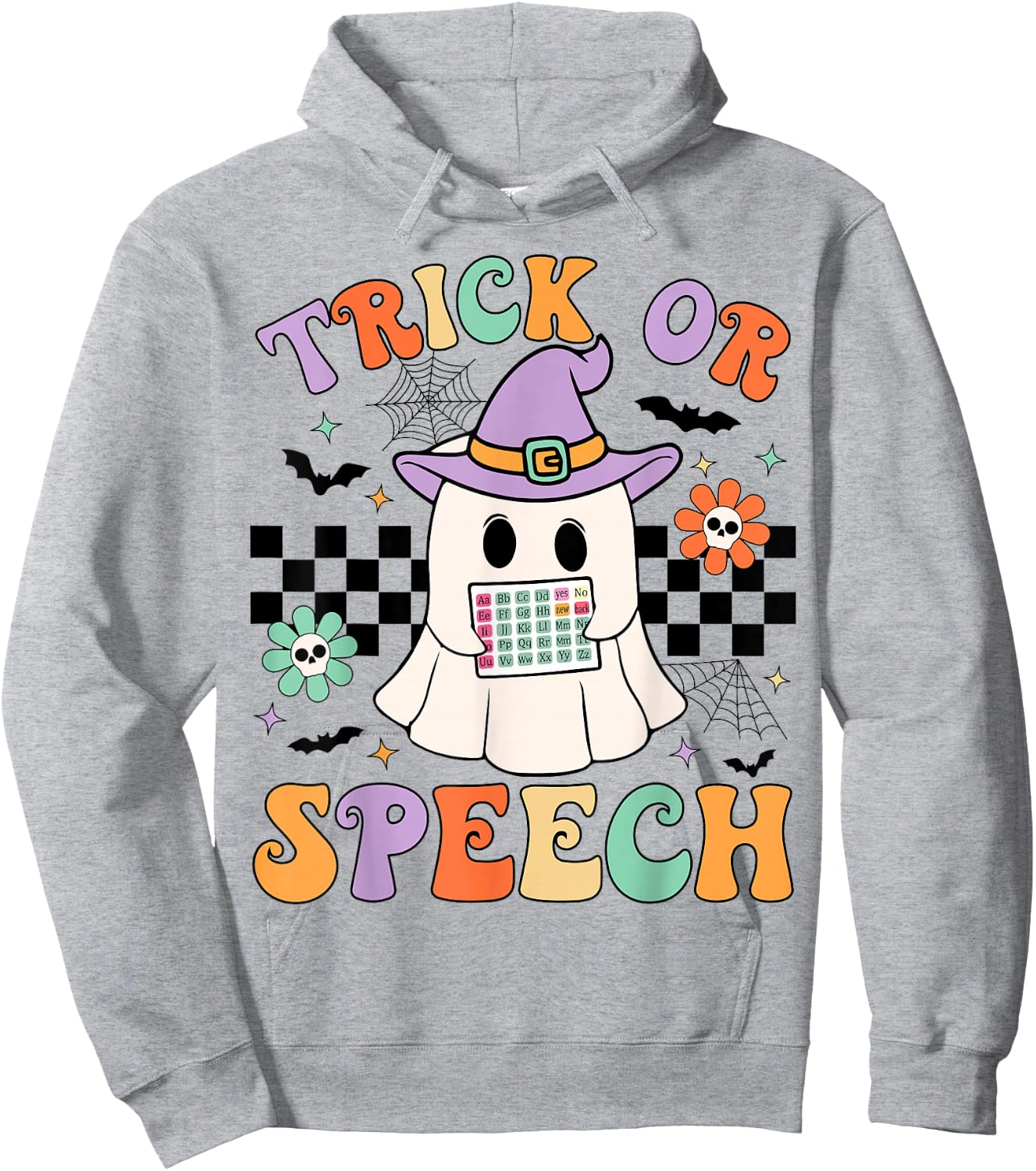 Trick or Speech Retro SLP Halloween Speech Therapy Halloween Hoodie - Hoodie | Ash