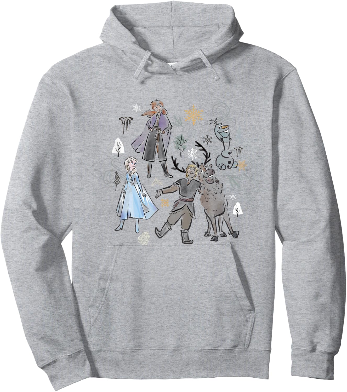 Disney Frozen Elsa Anna Kristoff and Sven Outline Group Shot Hoodie - Hoodie | Ash