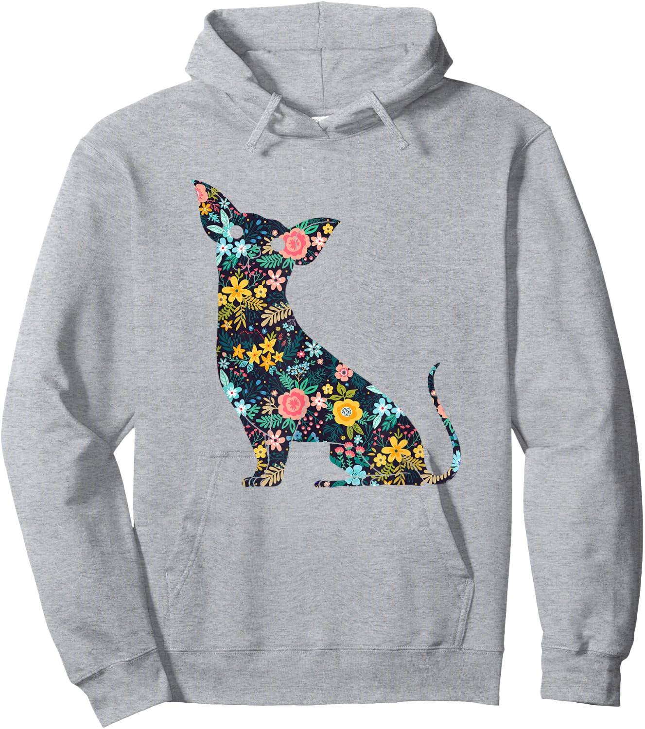 Chihuahua Floral Dog Silhouette Graphic Hoodie - Hoodie | Ash