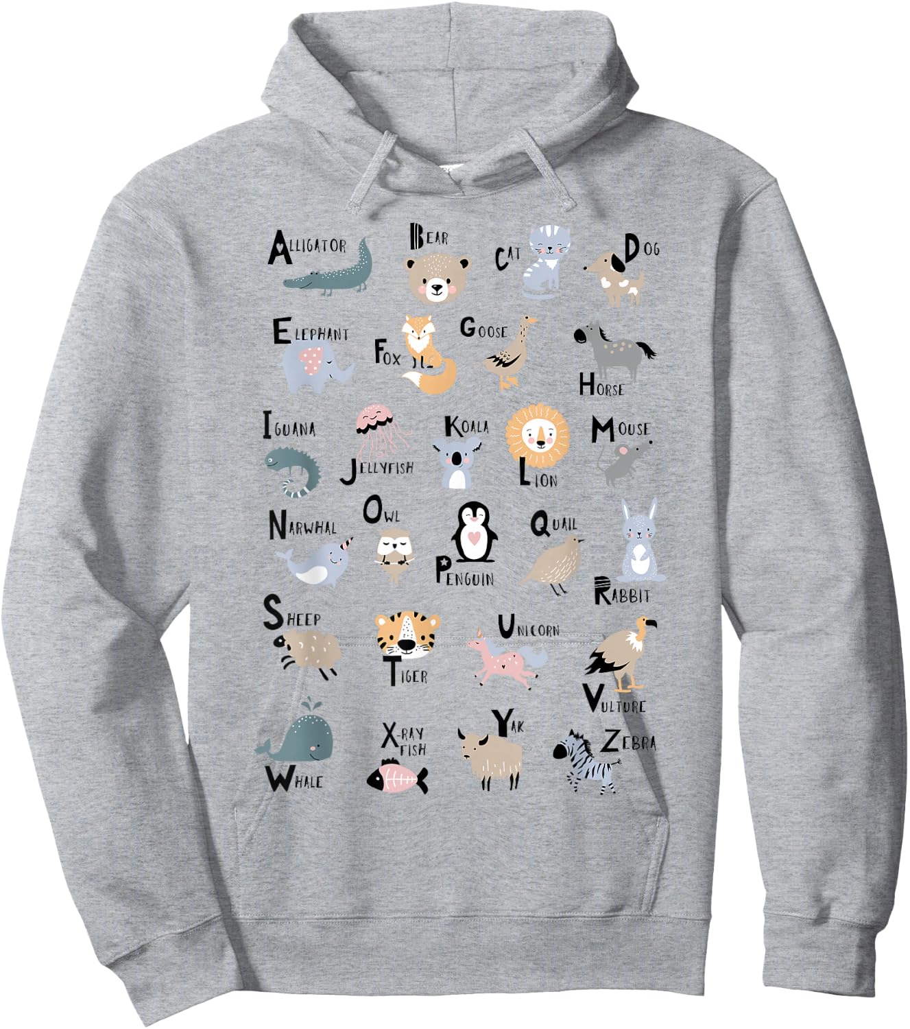 ABC Animals Identification A-Z Types Of Zoo Animals Alphabet Hoodie - Hoodie | Ash