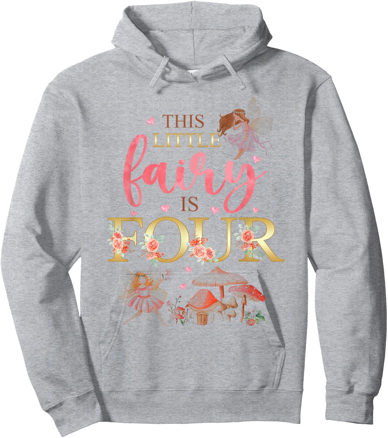 Wildflower Garden Fairy Floral 4th Birthday Shirt Girl Hoodie - Hoodie | Ash
