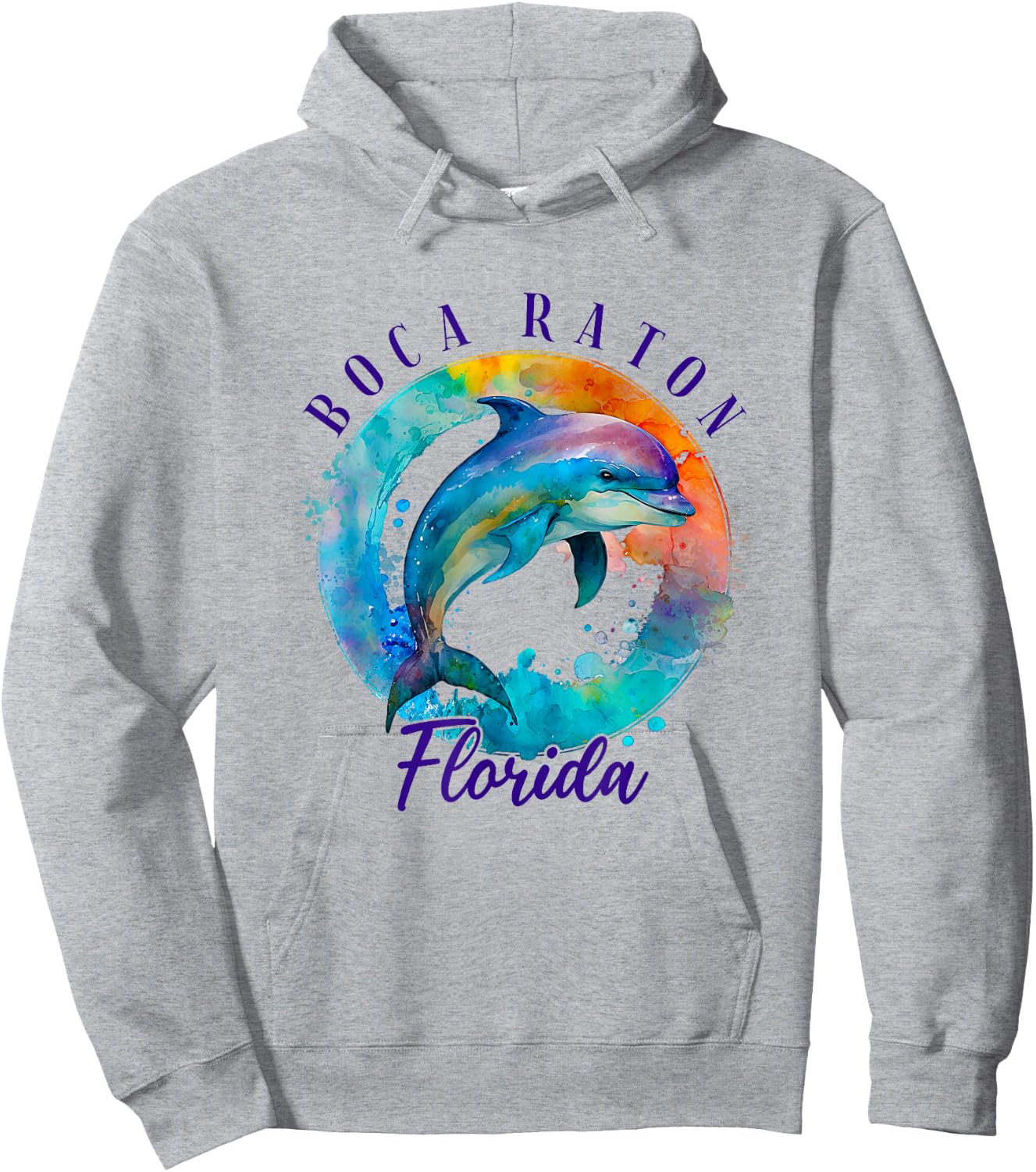 Boca Raton Florida Happy Watercolor Dolphin Hoodie - Hoodie | Ash