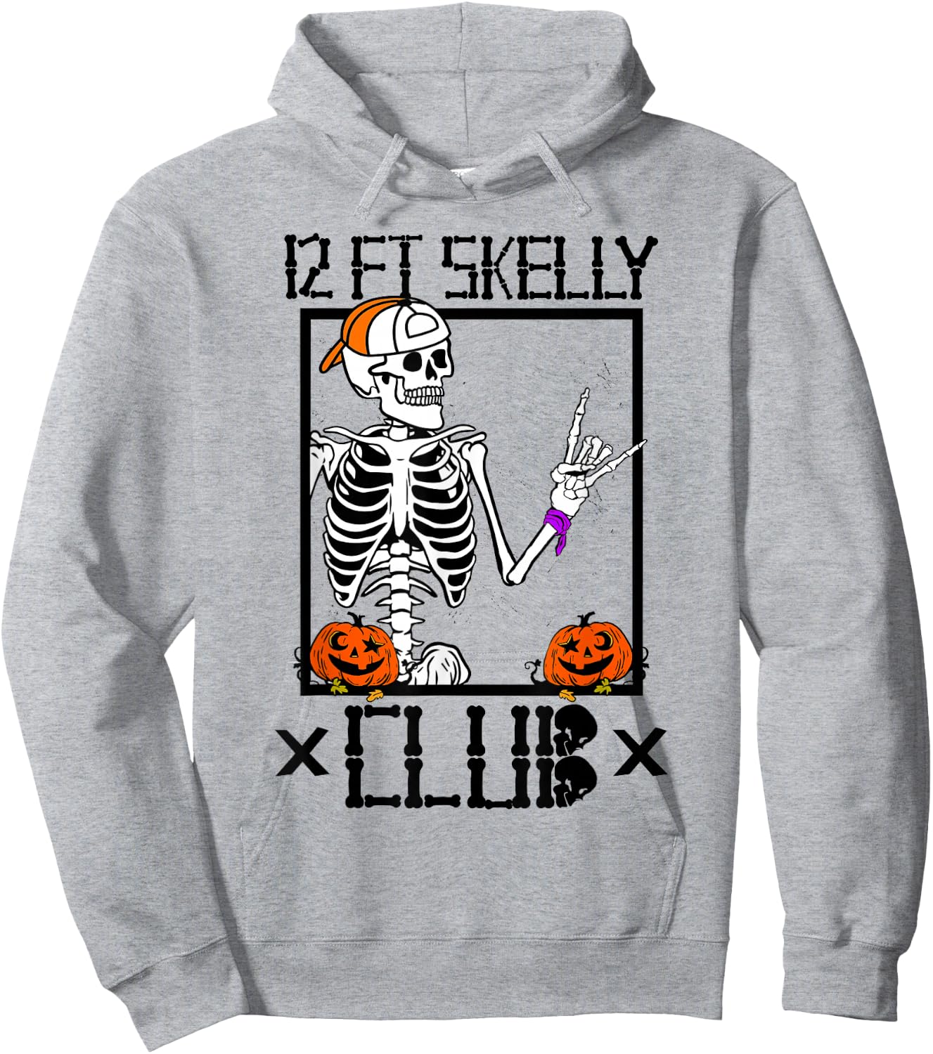 12 FT Skelly Club - Halloween 12 Foot Skeleton Hoodie - Hoodie | Ash