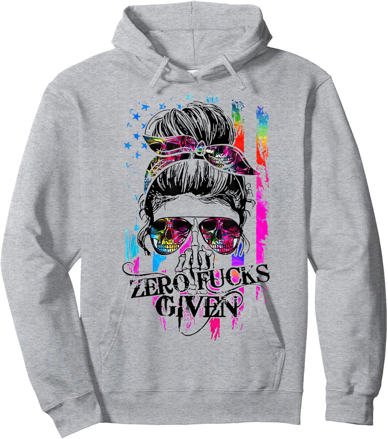 Zero Fucks Given Skull Women Flag Skeleton Rainbow Hoodie - Hoodie | Ash