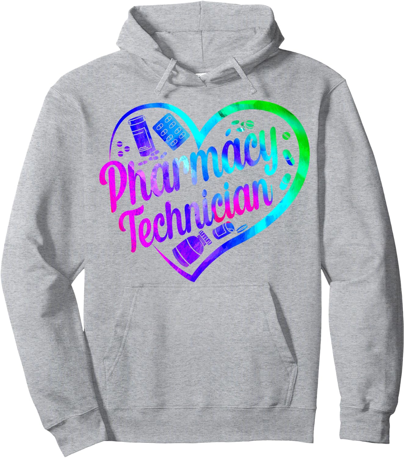 Pharmacy Tech Technician Pharmacist Student Heart Watercolor Hoodie - Hoodie | Ash