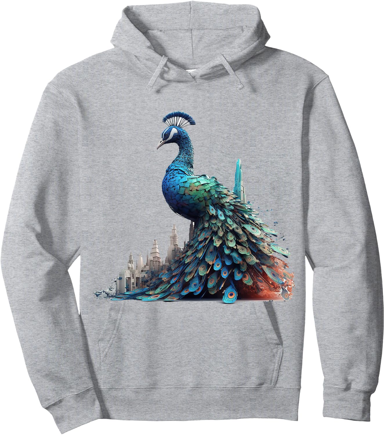 Peacock Architecture Artwork | Animal Motif Peacock Hoodie - Hoodie | Ash