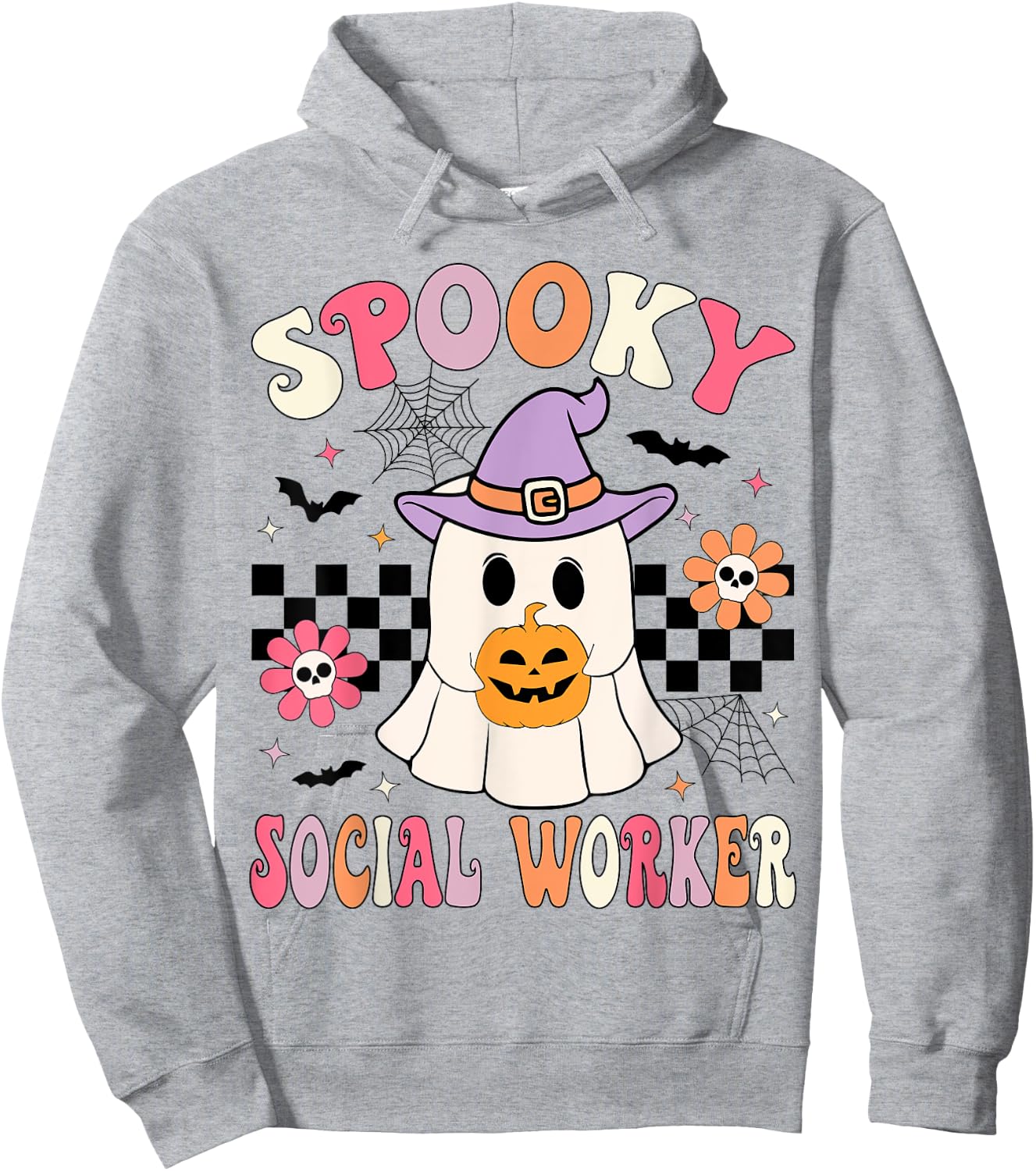 Groovy Spooky Social Worker Halloween Social Worker Ghost Hoodie - Hoodie | Ash