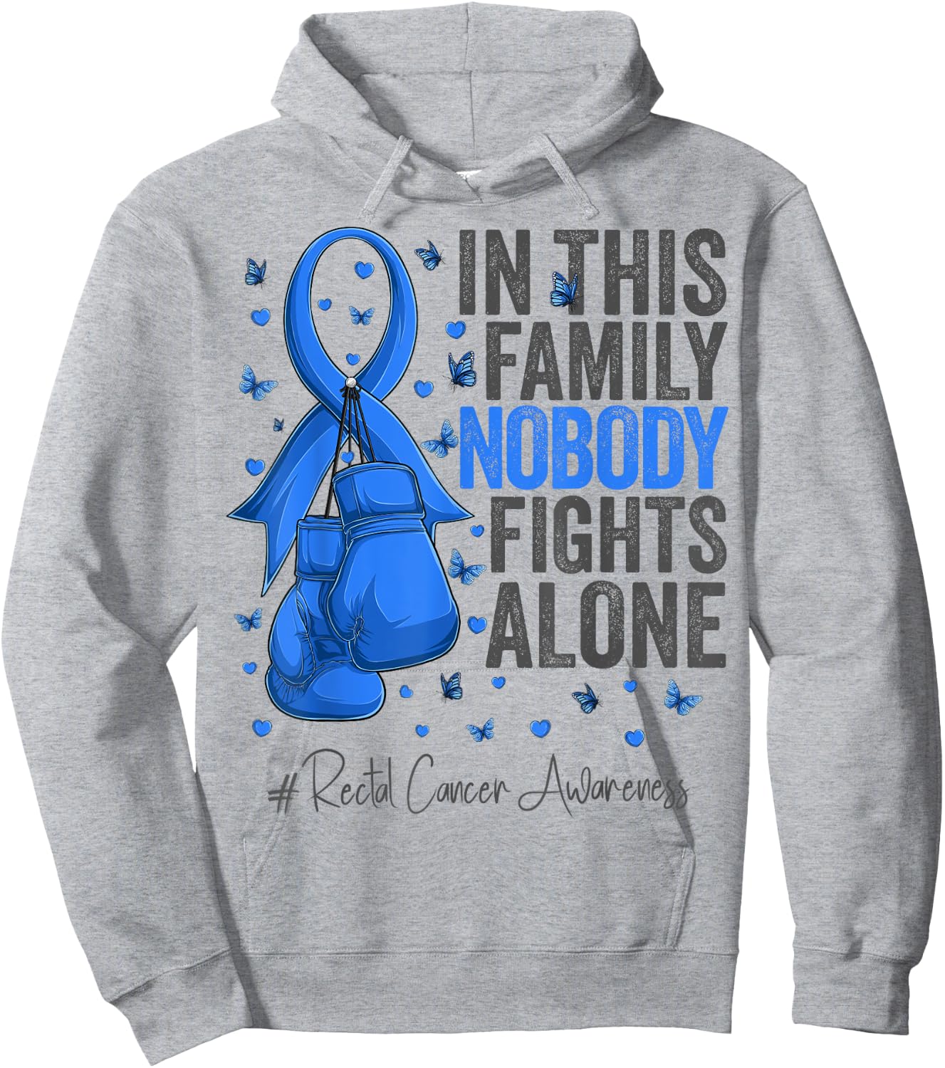Blue Ribbon Survivor Fighter Rectal Cancer Awareness Hoodie - Hoodie | Ash