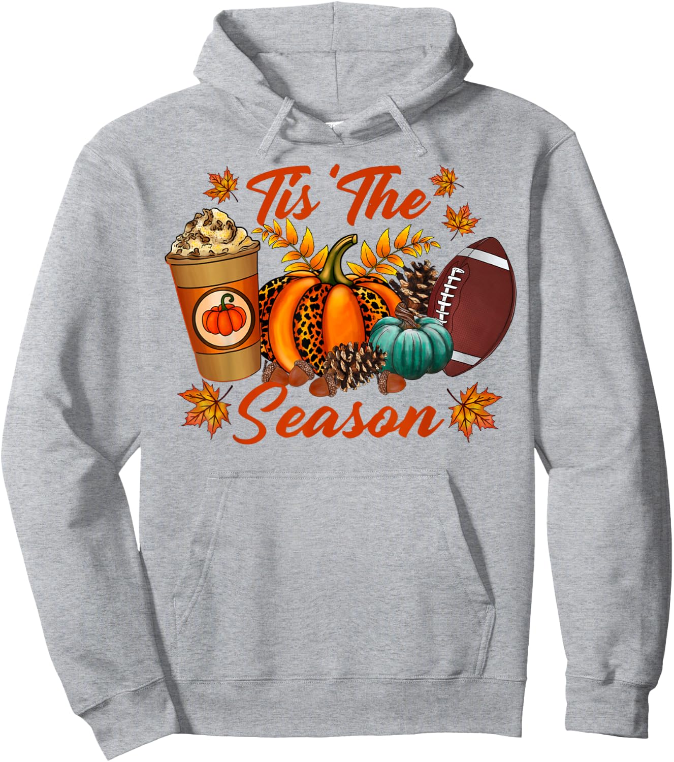 Tis The Season Fall Pumpkin Football Cute Pumpkin Women Fall Hoodie - Hoodie | Ash