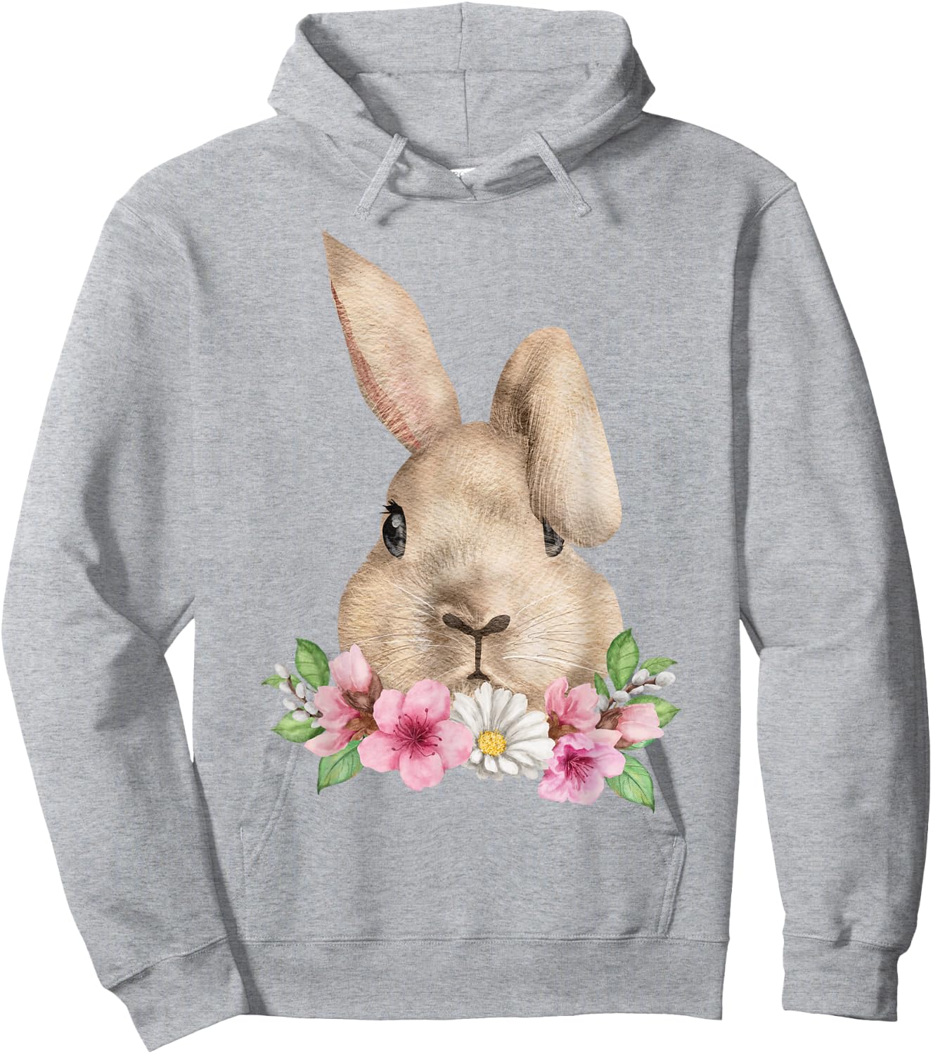 Bunny Head with Flowers Watercolor Easter Rabbit Hoodie - Hoodie | Ash
