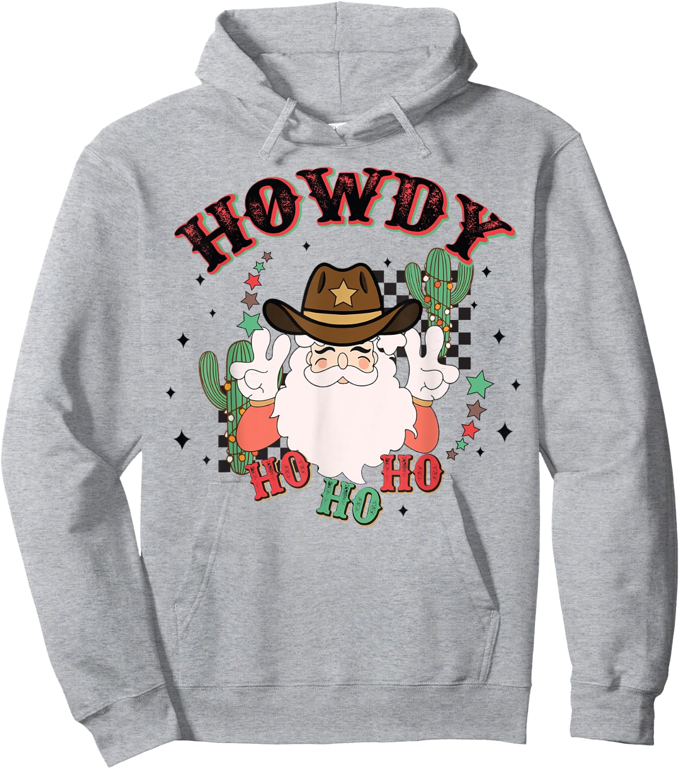 Vintage Howdy Ho Ho Ho Santa Cowboy Christmas Western Hoodie - Hoodie | Ash