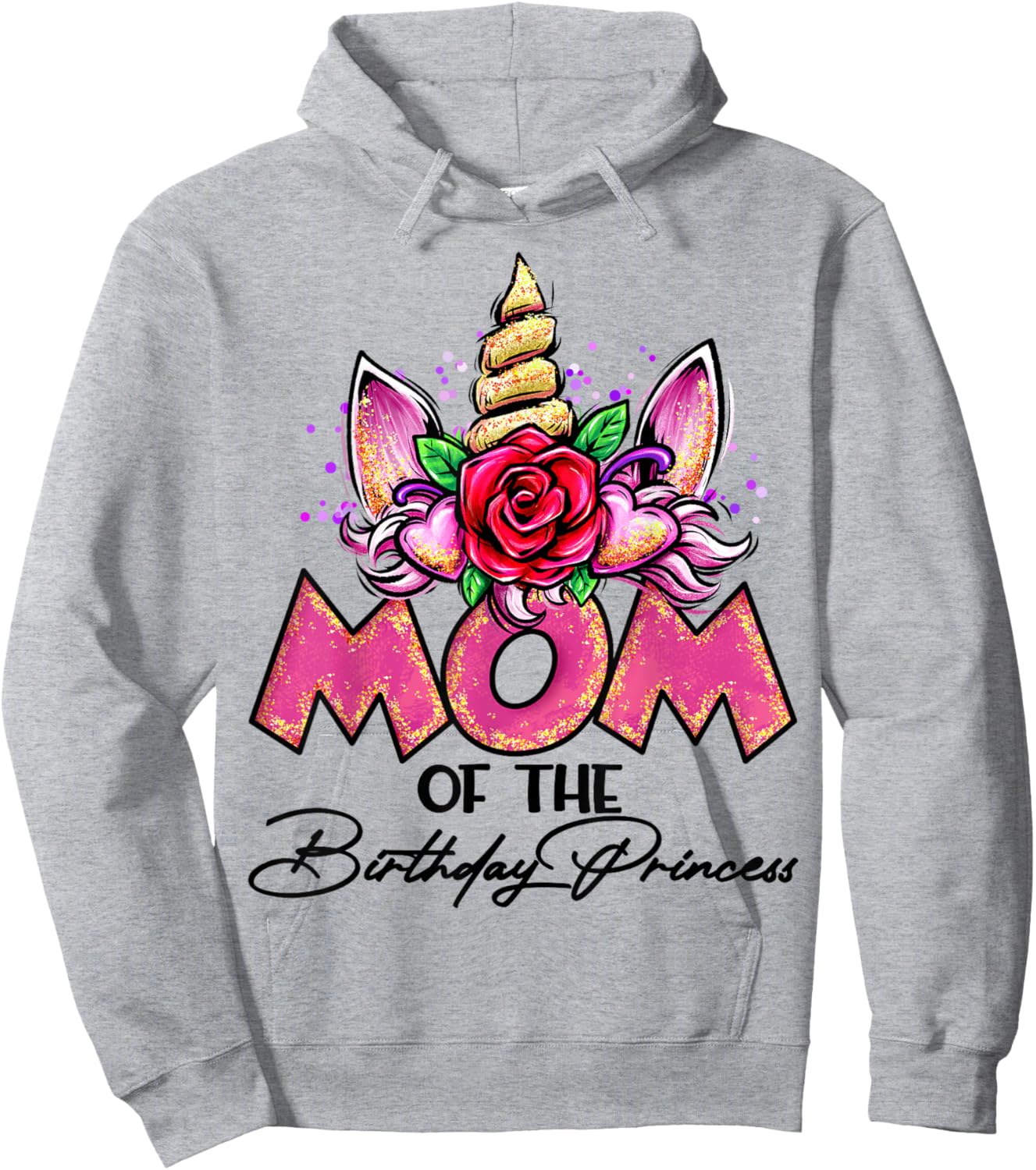 Mom of the Birthday Princess Unicorn Matching Family Mommy Hoodie - Hoodie | Ash
