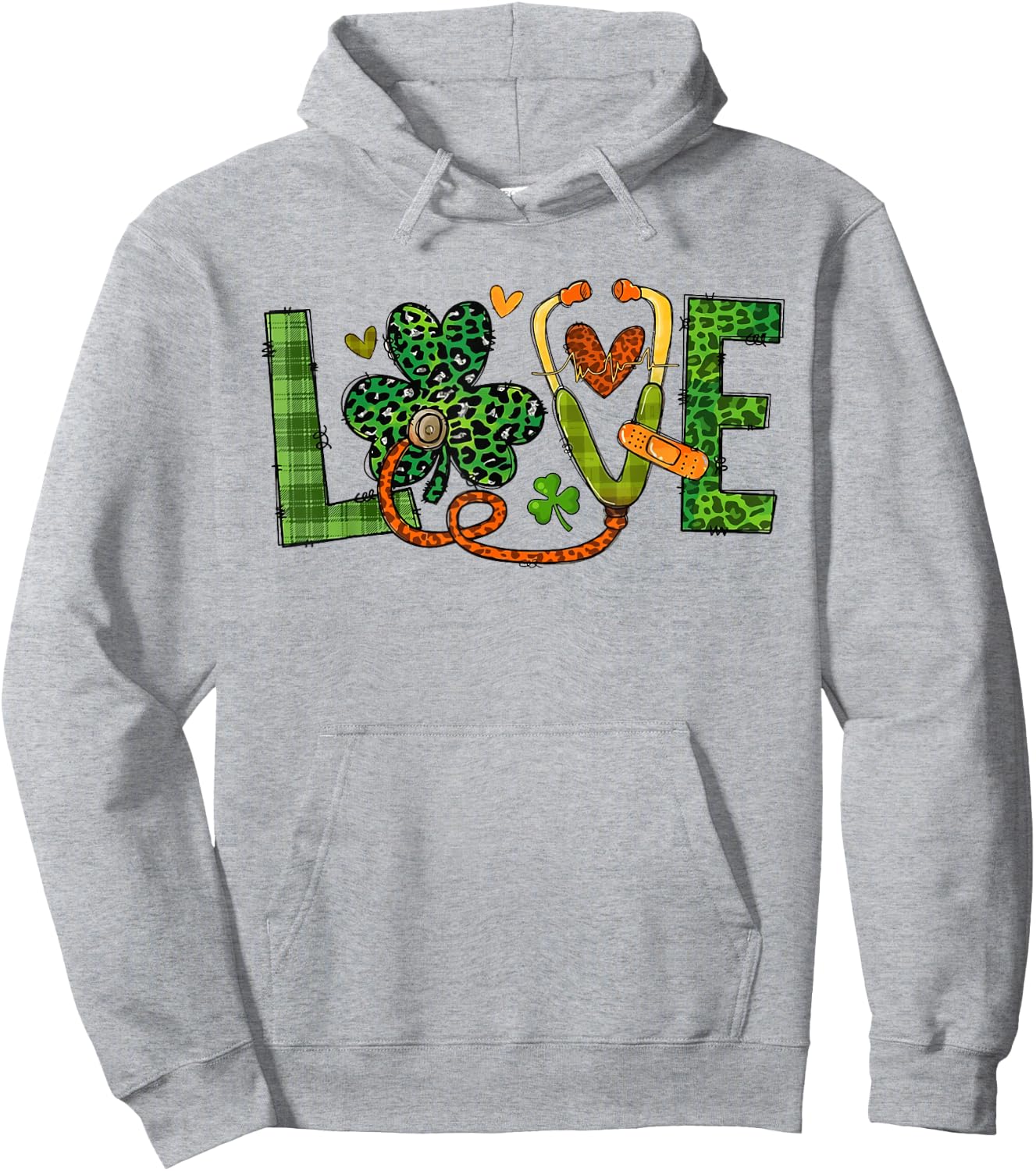 St Patrick's Day Irish Nurse Love Shamrock Stethoscope Nurse Hoodie - Hoodie | Ash
