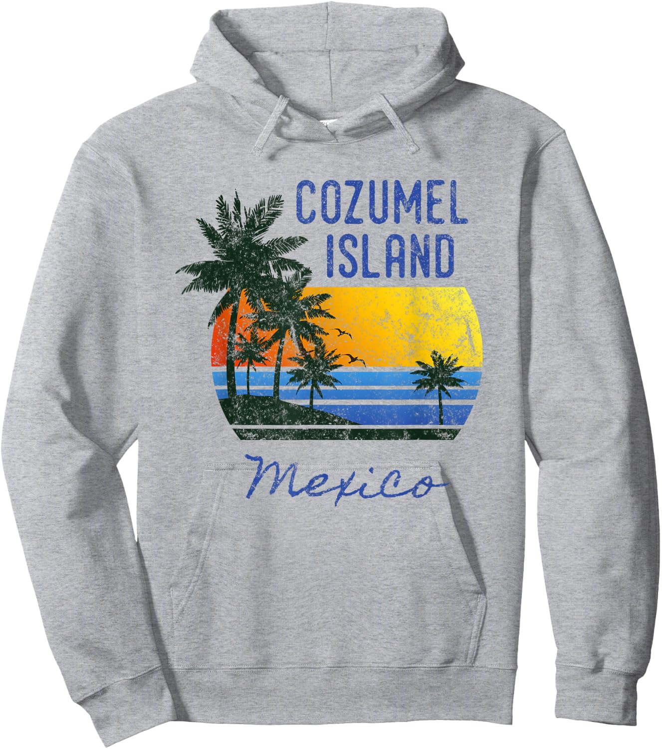 Fun Cozumel Island Mexico Beach Sunset Distressed Novelty Men Women Kids Hoodie - Hoodie | Ash