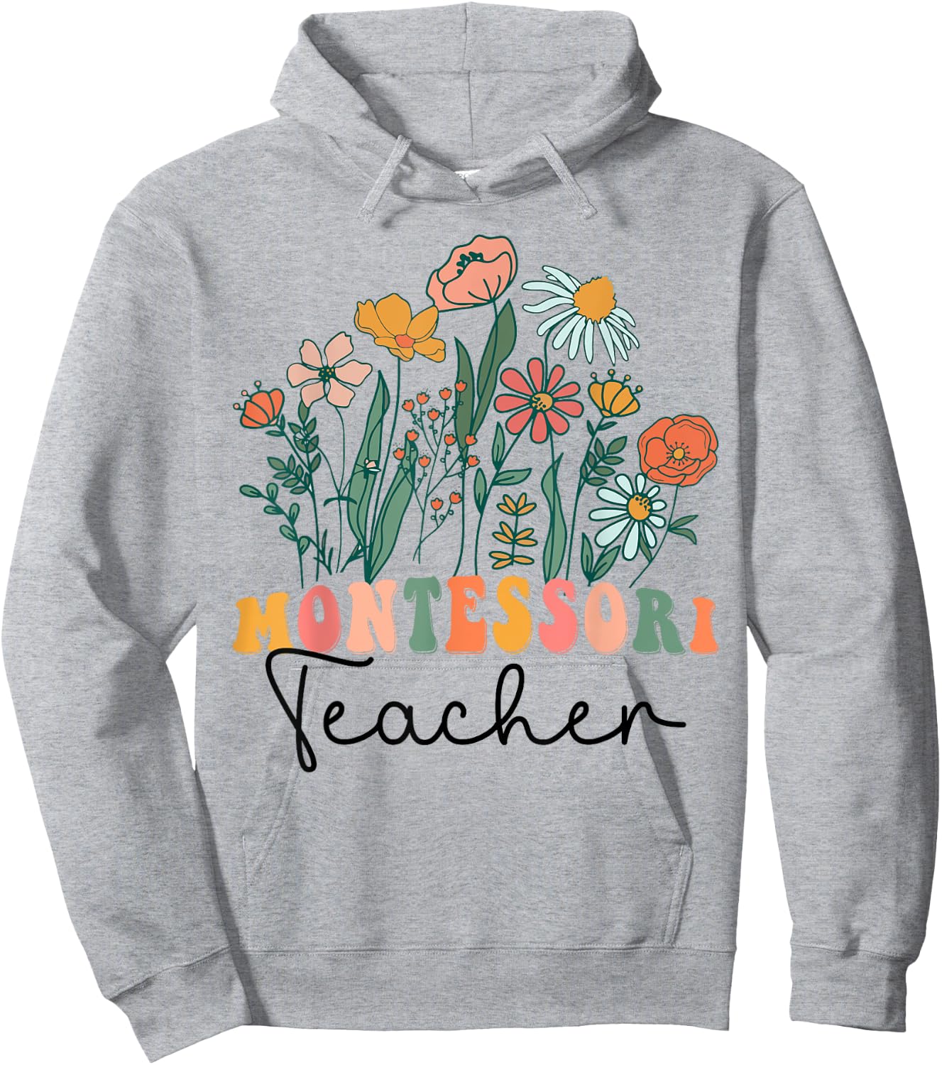 Groovy Wildflower Montessori Teacher Men Women Hoodie - Hoodie | Ash