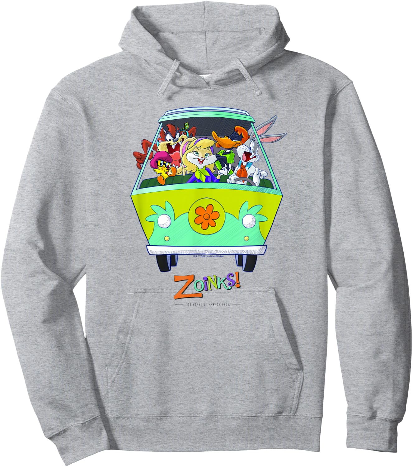 WB 100 Looney Tunes Group Shot The Mystery Machine Zoinks! Hoodie - Hoodie | Ash