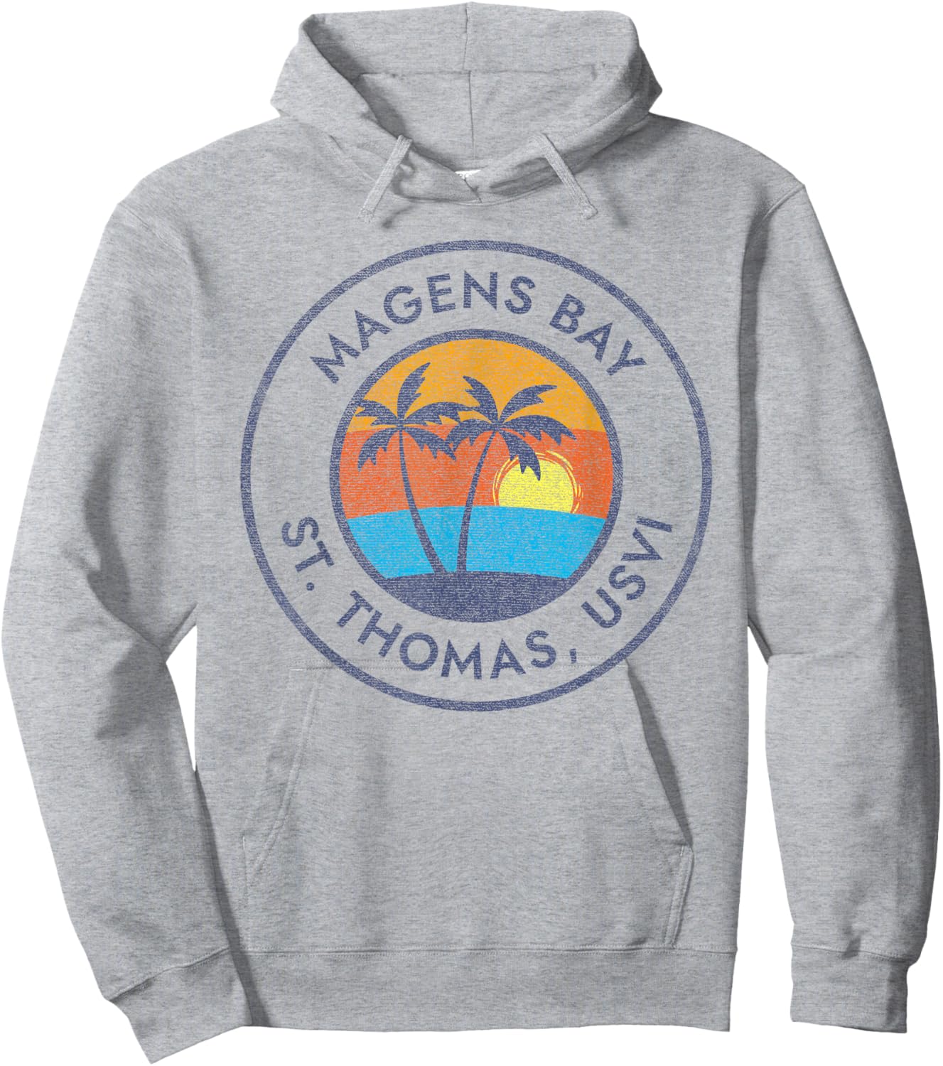 Magens Bay, St. Thomas USVI Vintage Sunset Faded Distressed Hoodie - Hoodie | Ash