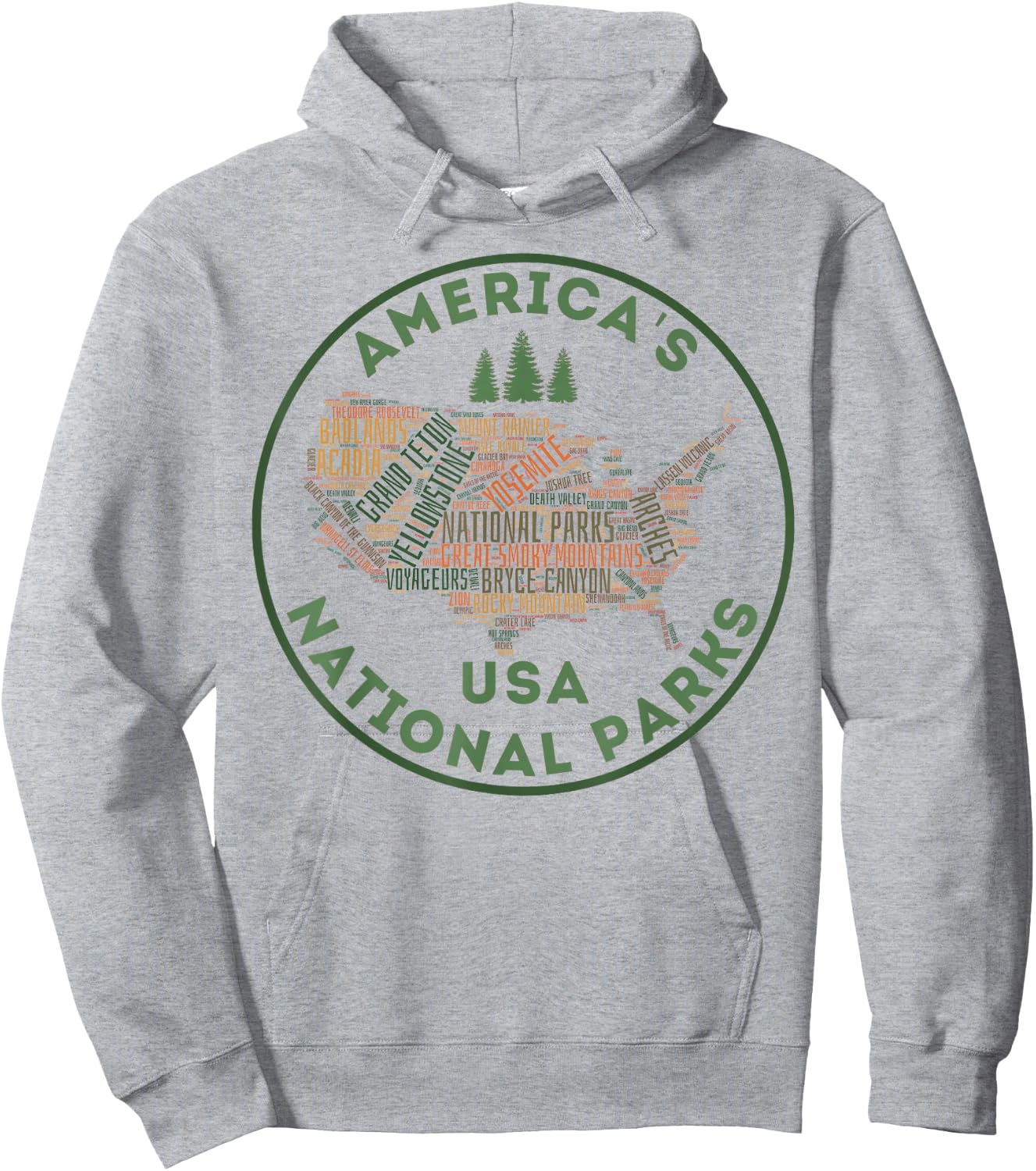 National Parks Map Hiking Travel Camping Outdoors Retro USA Hoodie - Hoodie | Ash