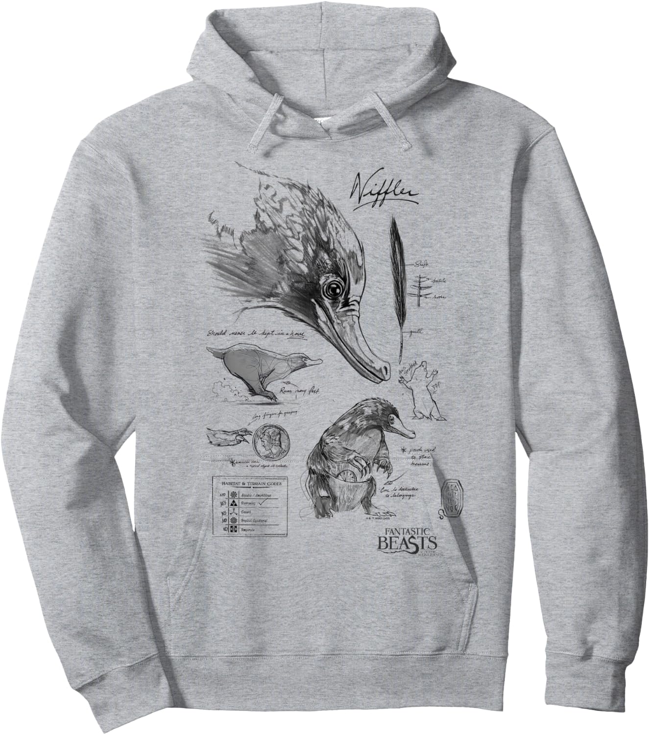 Fantastic Beasts Niffler Textbook Poster Hoodie - Hoodie | Ash