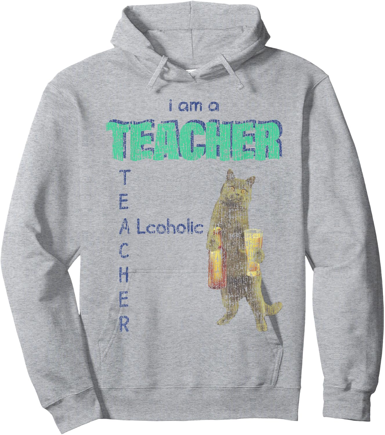 I Am A Teacher Alcoholic Cat Beer Funny Feline Men Women Hoodie - Hoodie | Ash